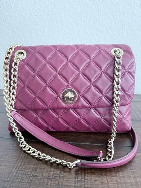 kate spade quilted shoulder bag in plum with gold chain